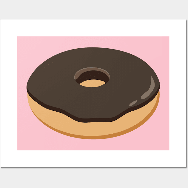 Simple Yummy Chocolate Glaze Donut Wall Art by InkyArt